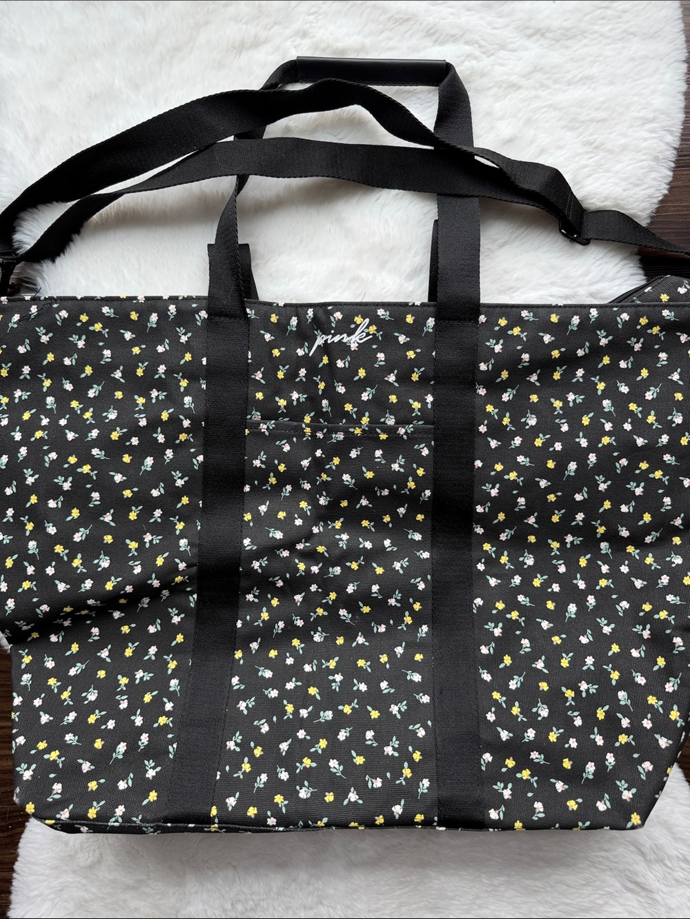 NWOT VS PINK Floral Weekender Tote Black